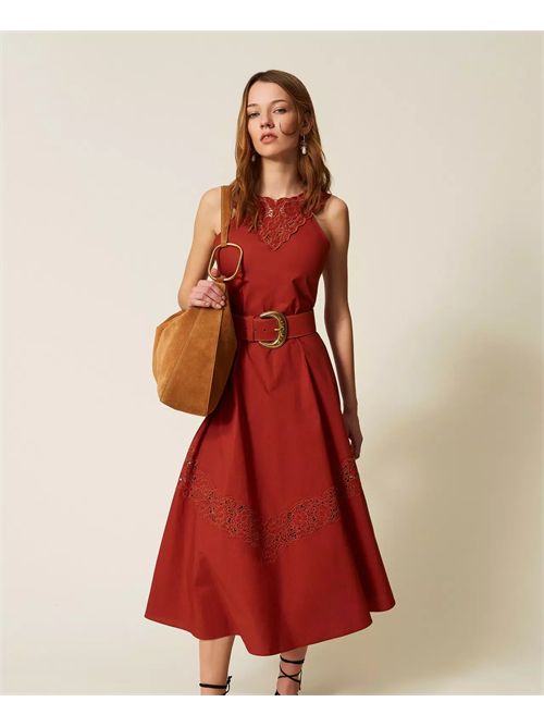 Abito lungo in popeline e sangallo